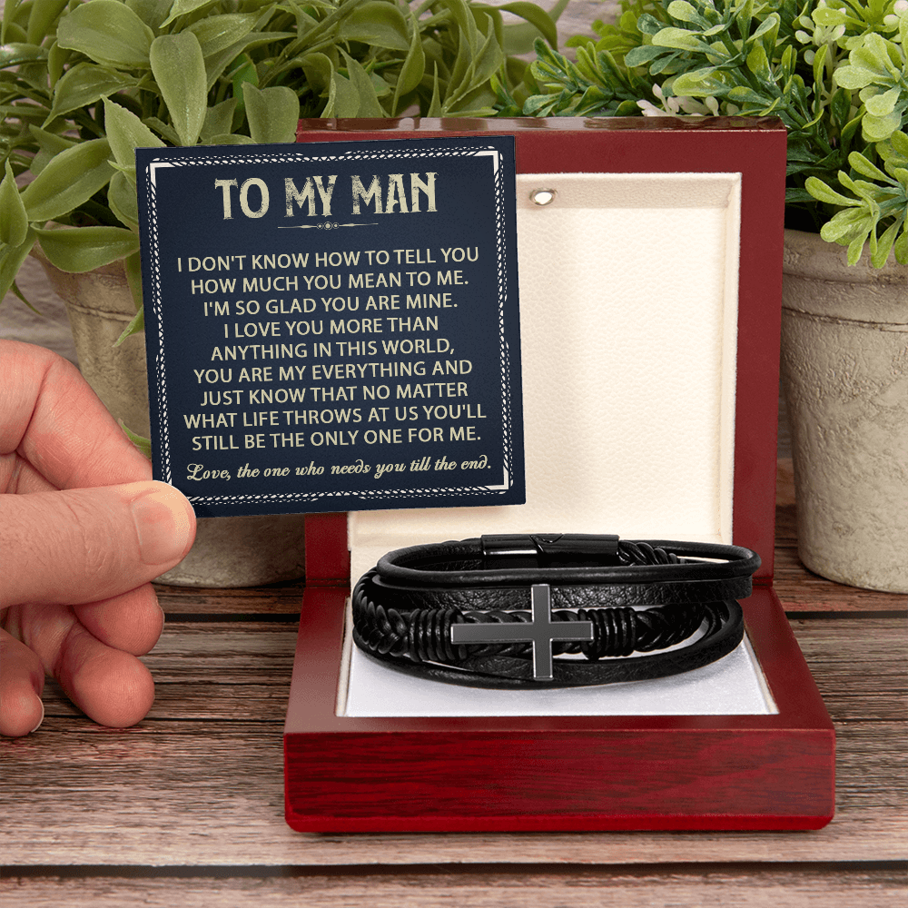 To My Man - Love, The One Who Needs You Till The End - Men's Cross Bracelet