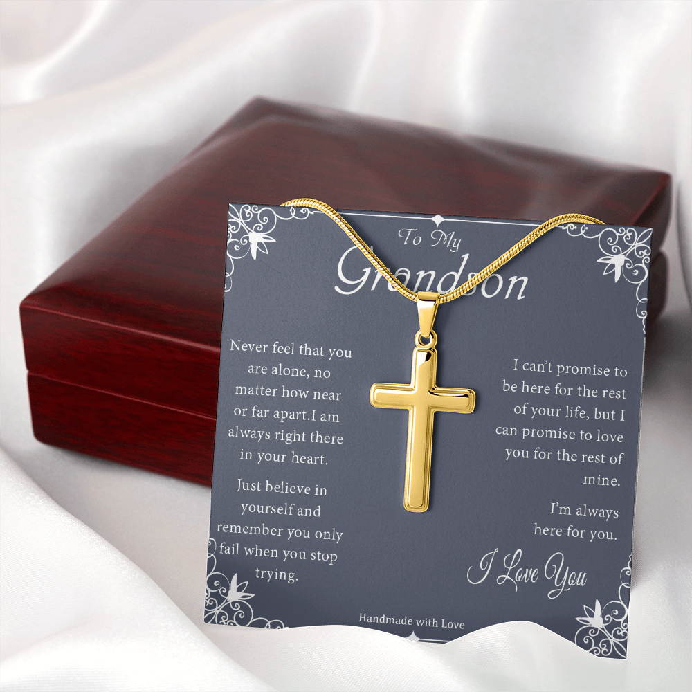 To My Grandson - Never Feel That You Are Alone - Personalized Cross Necklace