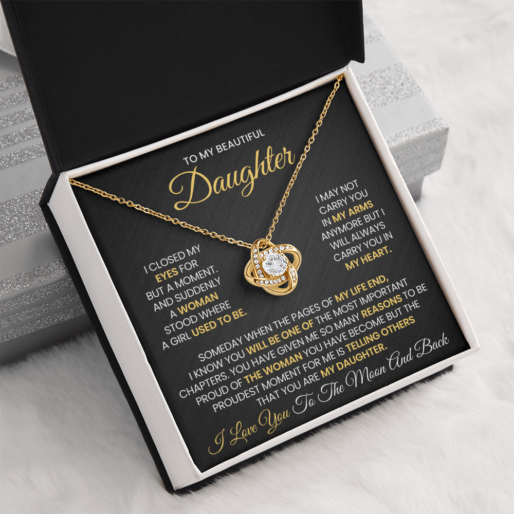To My Beautiful Daughter - I Love You To The Moon And Back - Love Knot Necklace