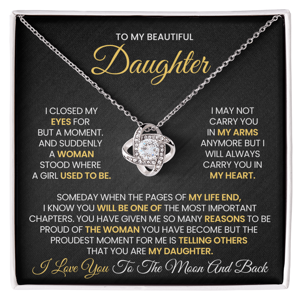 To My Beautiful Daughter - I Love You To The Moon And Back - Love Knot Necklace