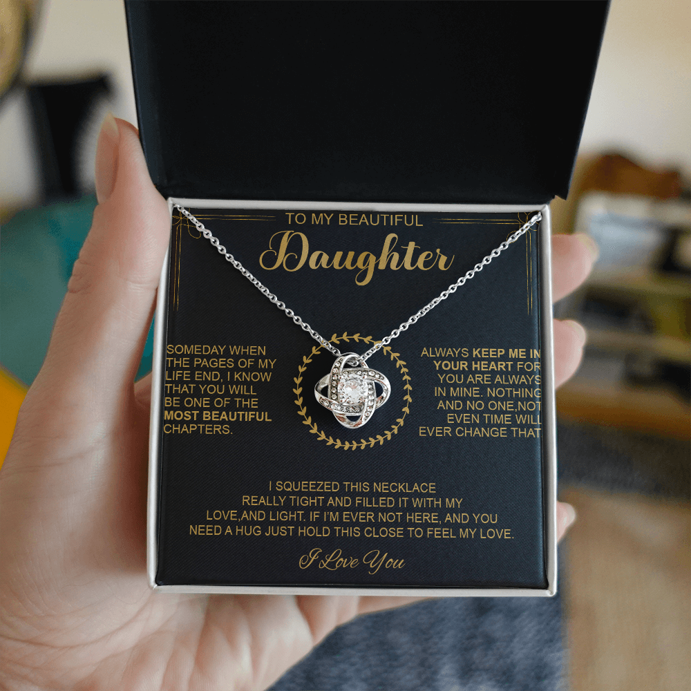 To My Beautiful Daughter - Always Keep Me In Your Heart - Love Knot Necklace