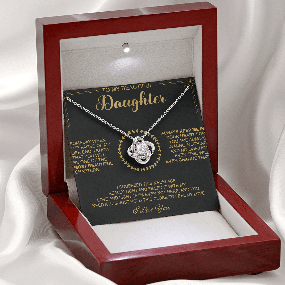To My Beautiful Daughter - Always Keep Me In Your Heart - Love Knot Necklace