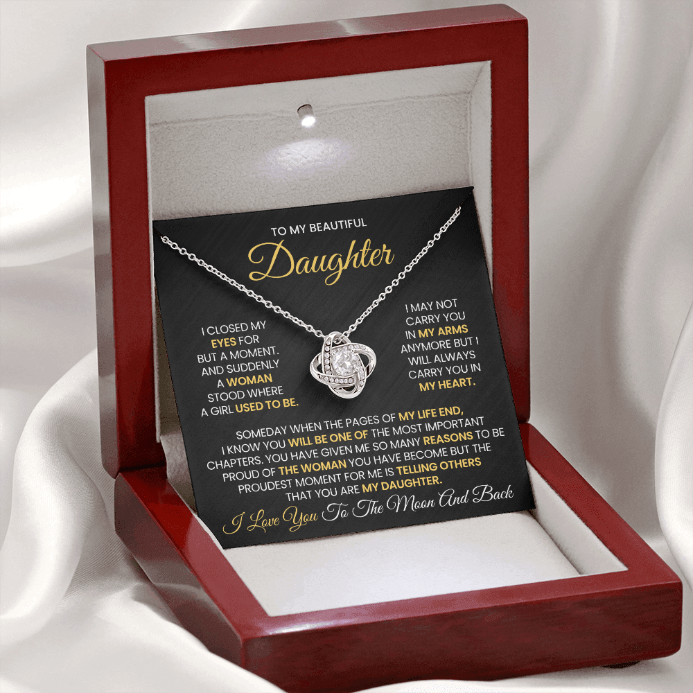 To My Beautiful Daughter - I Love You To The Moon And Back - Love Knot Necklace