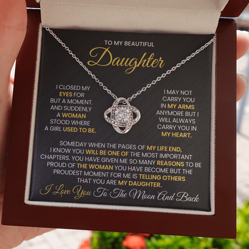 To My Beautiful Daughter - I Love You To The Moon And Back - Love Knot Necklace