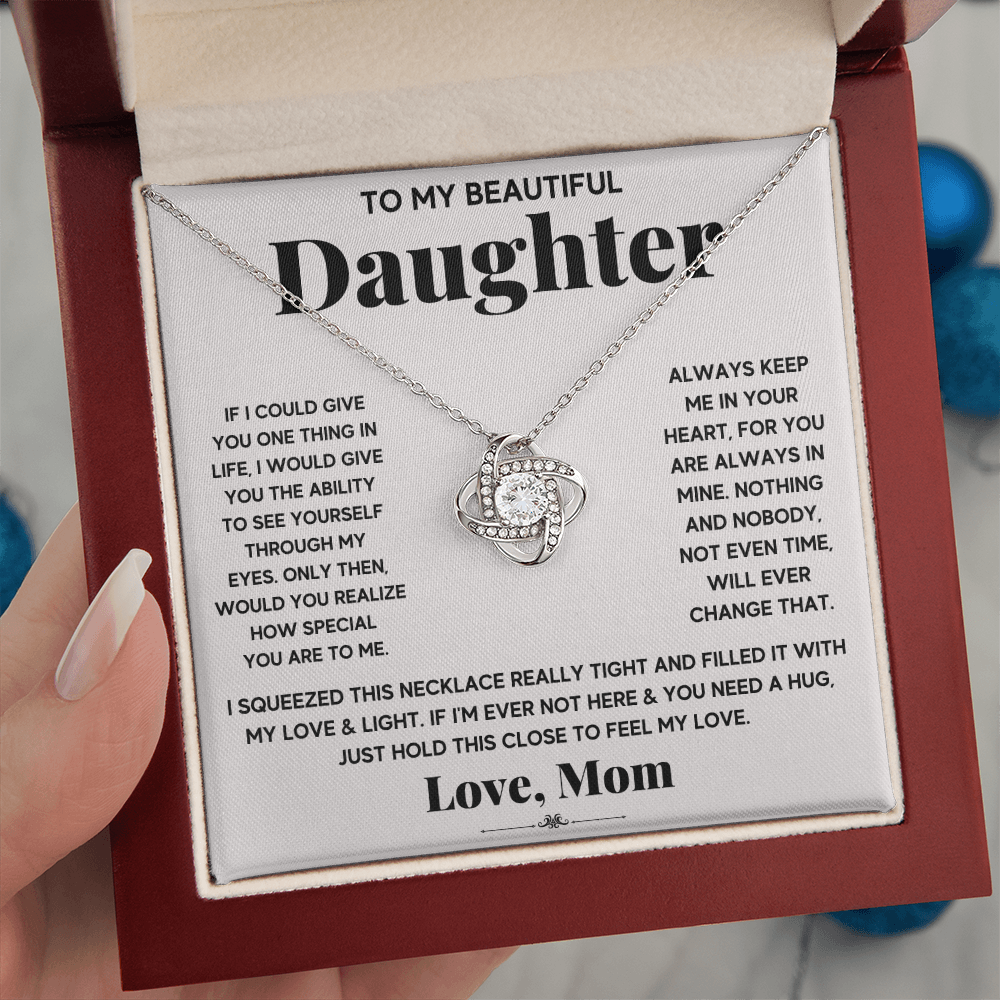 To My Beautiful Daughter - Always Keep Me In Your Heart - Love Knot Necklace