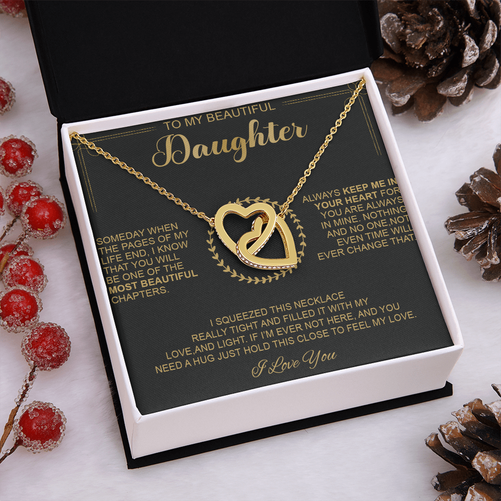 To My Beautiful Daughter - Always Keep Me In Your Heart - Interlocking Hearts Necklace