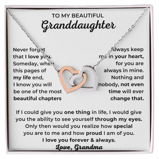 To My Beautiful Granddaughter - I Love You Forever & Always - Interlocking Hearts Necklace
