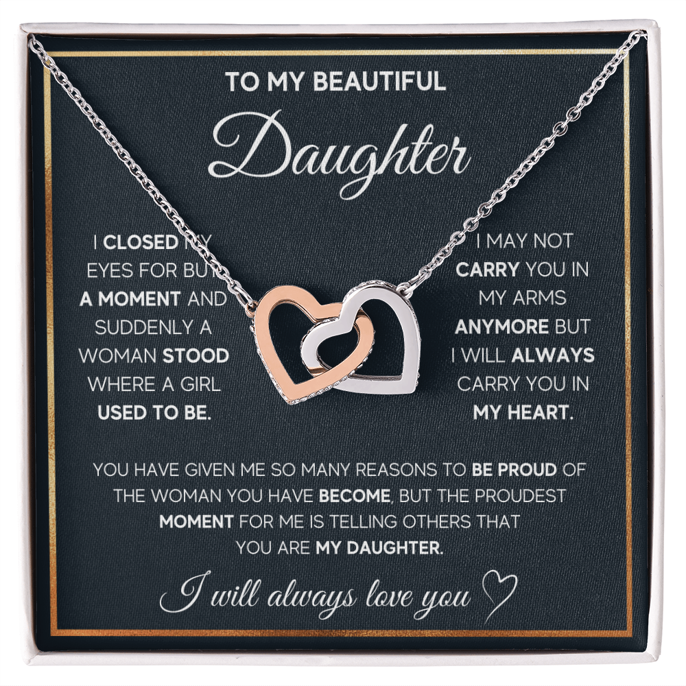 To My Beautiful Daughter - I Will Always Love You - Interlocking Hearts Necklace