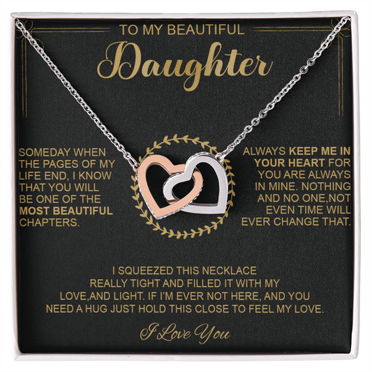 To My Beautiful Daughter - Always Keep Me In Your Heart - Interlocking Hearts Necklace