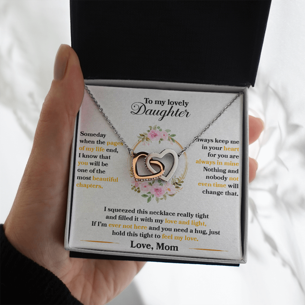 To My Lovely Daughter - Always Keep Me In Your Heart -  Interlocking Hearts Necklace
