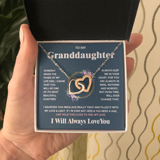 To My Granddaughter - I Will Always Love You - Interlocking Hearts Necklace