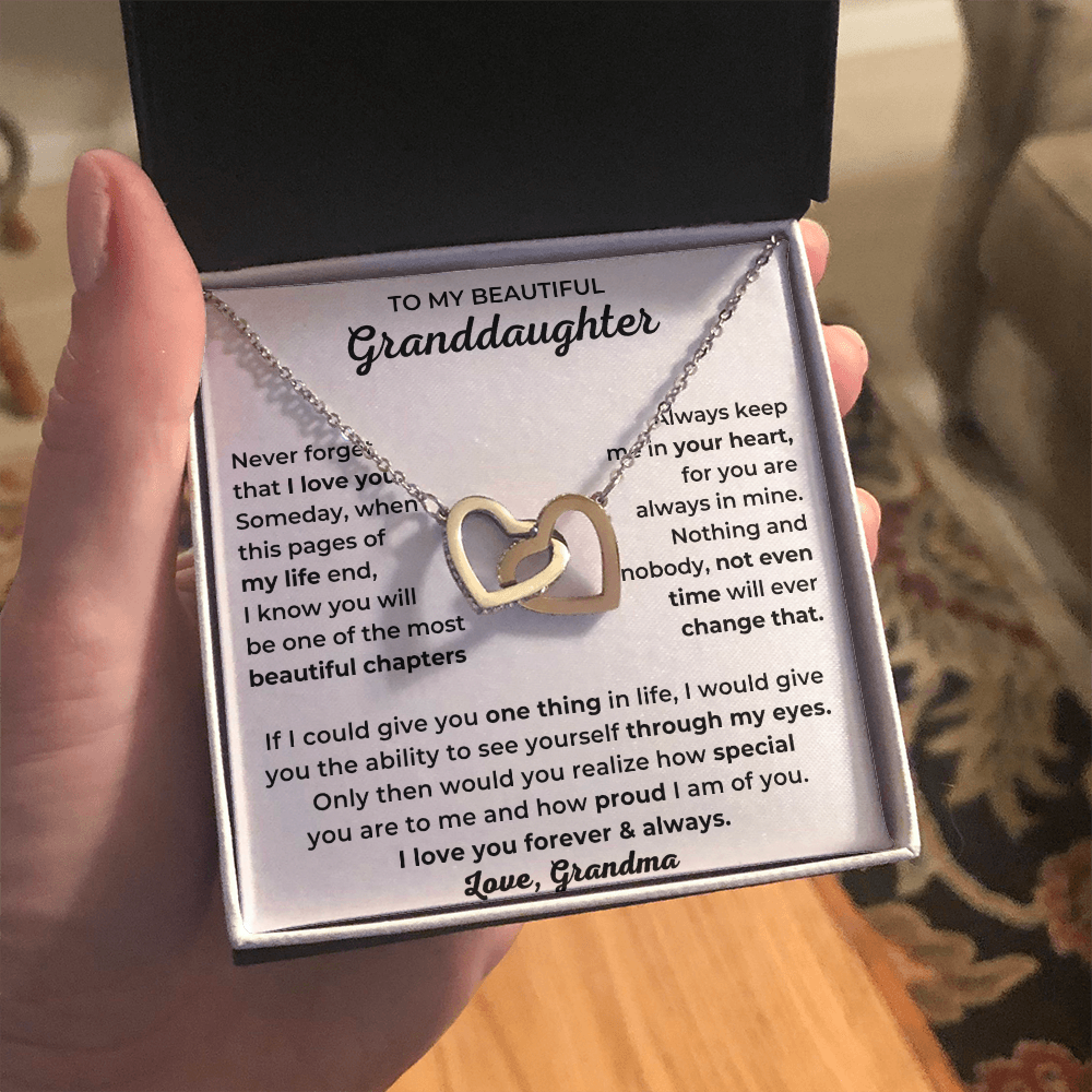 To My Beautiful Granddaughter - I Love You Forever & Always - Interlocking Hearts Necklace