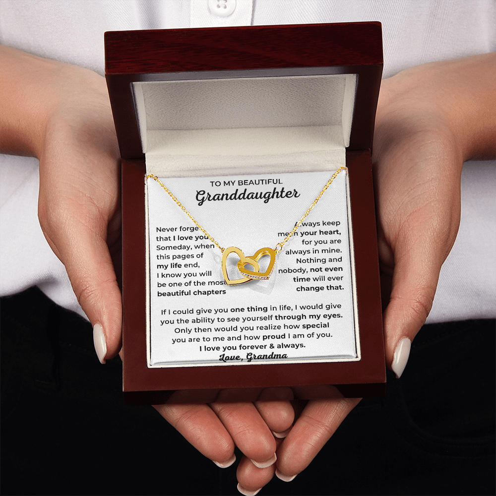 To My Beautiful Granddaughter - I Love You Forever & Always - Interlocking Hearts Necklace