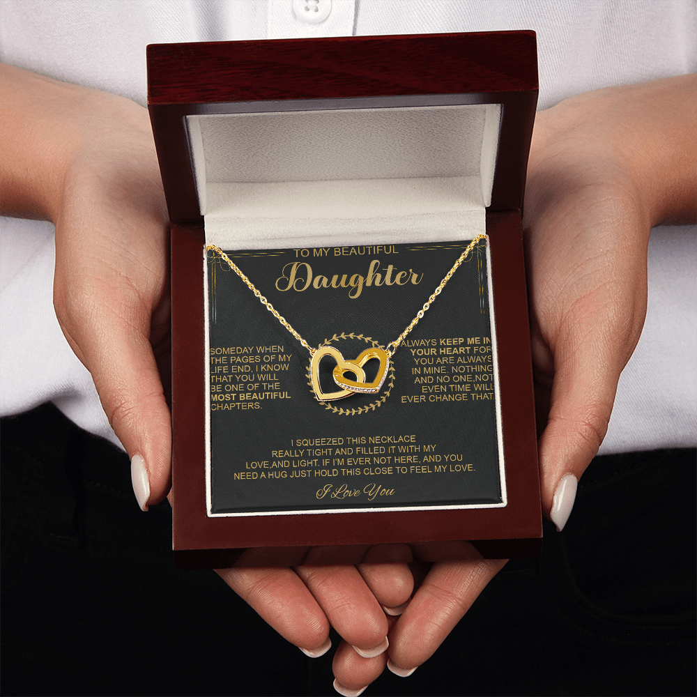 To My Beautiful Daughter - Always Keep Me In Your Heart - Interlocking Hearts Necklace