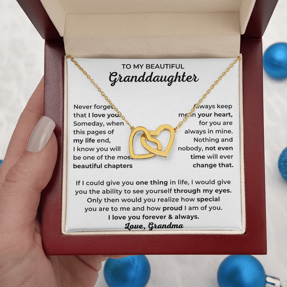 To My Beautiful Granddaughter - I Love You Forever & Always - Interlocking Hearts Necklace