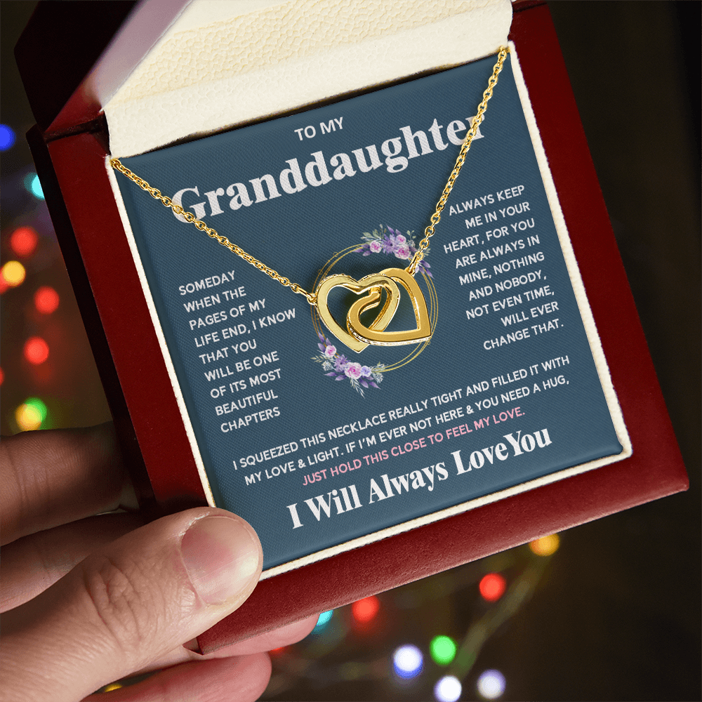 To My Granddaughter - I Will Always Love You - Interlocking Hearts Necklace