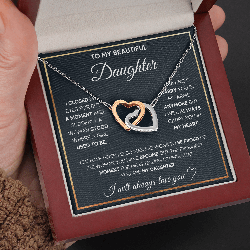 To My Beautiful Daughter - I Will Always Love You - Interlocking Hearts Necklace