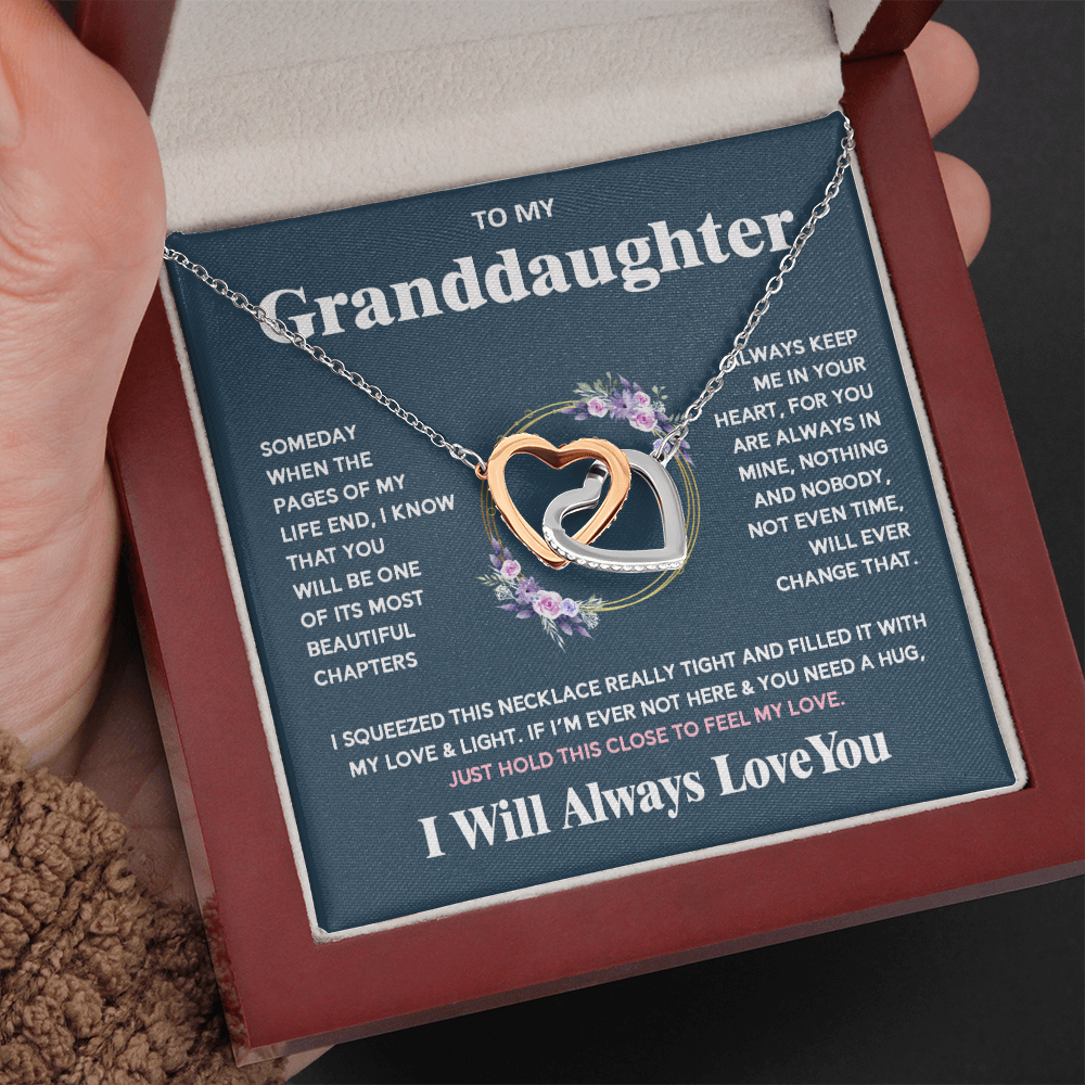 To My Granddaughter - I Will Always Love You - Interlocking Hearts Necklace