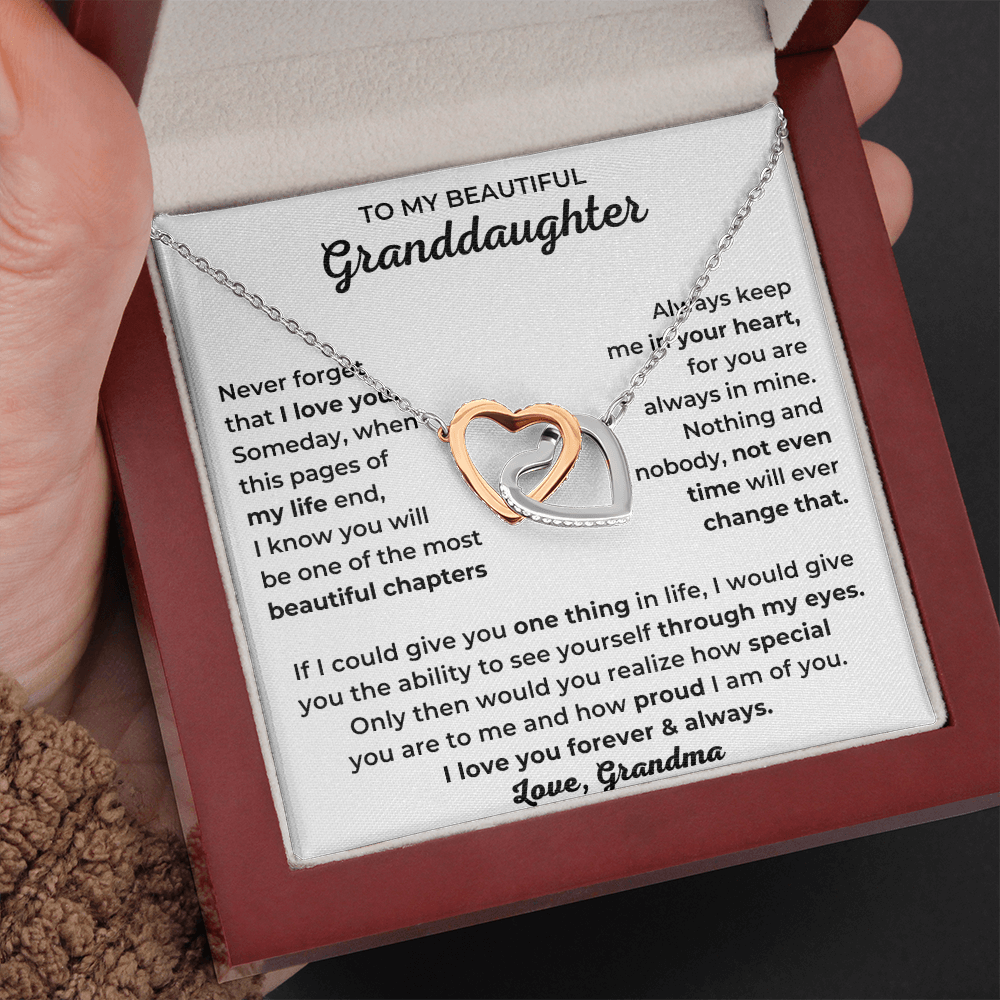 To My Beautiful Granddaughter - I Love You Forever & Always - Interlocking Hearts Necklace
