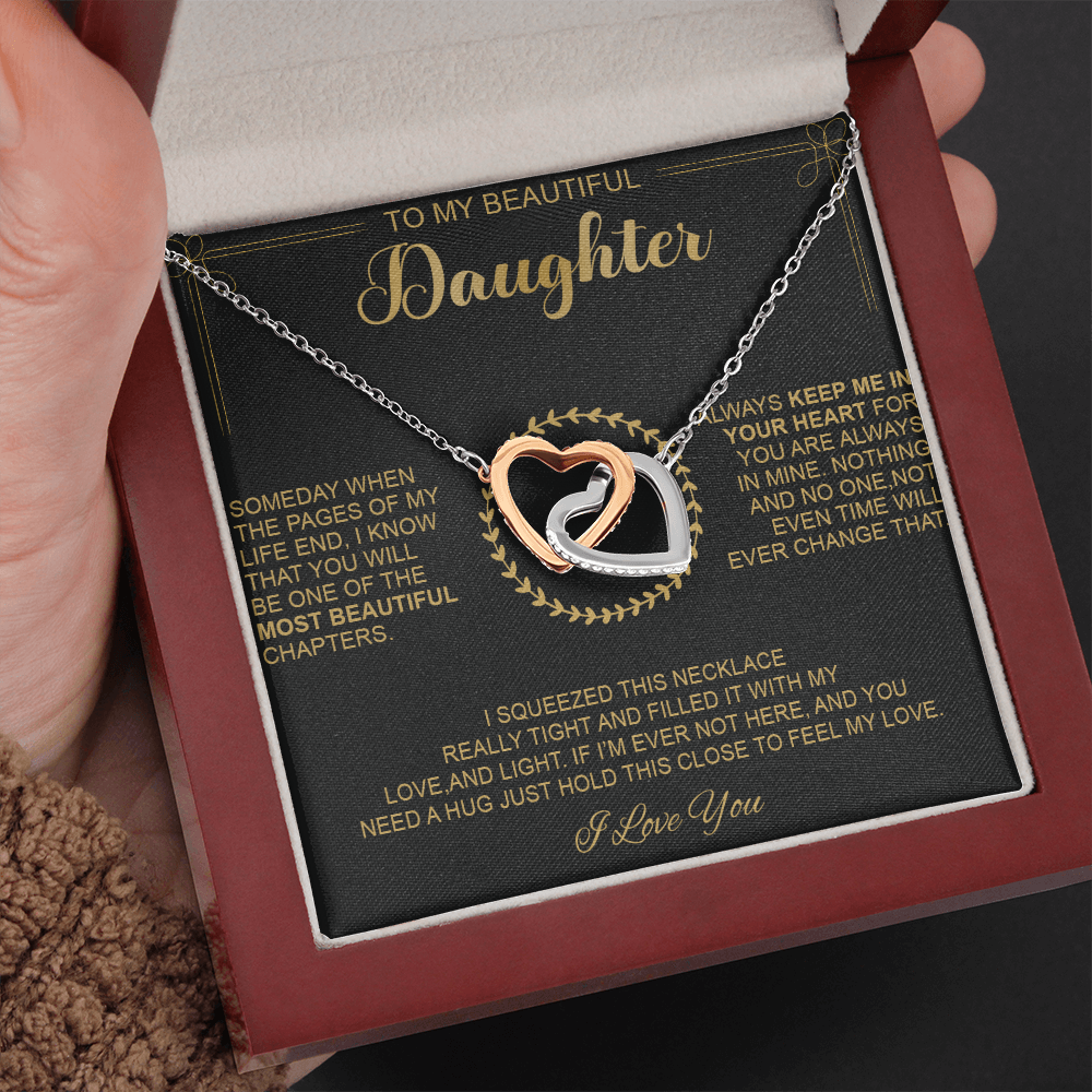To My Beautiful Daughter - Always Keep Me In Your Heart - Interlocking Hearts Necklace
