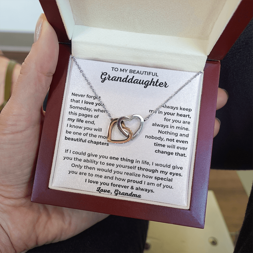 To My Beautiful Granddaughter - I Love You Forever & Always - Interlocking Hearts Necklace