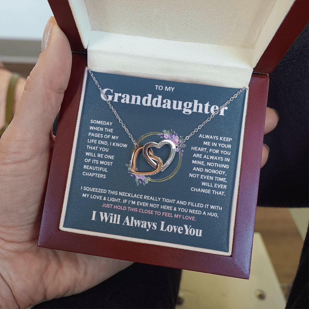 To My Granddaughter - I Will Always Love You - Interlocking Hearts Necklace