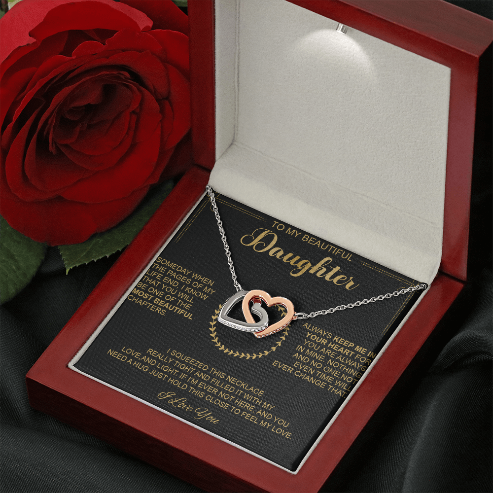 To My Beautiful Daughter - Always Keep Me In Your Heart - Interlocking Hearts Necklace