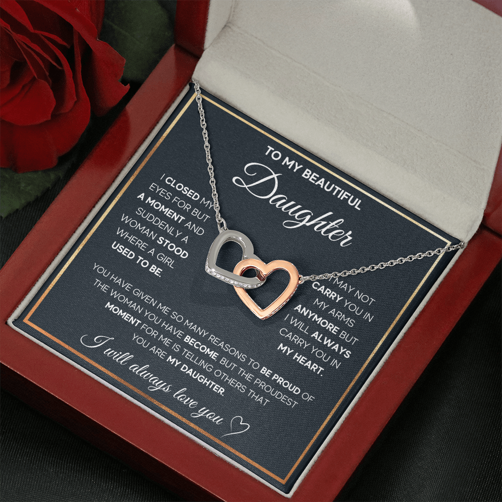 To My Beautiful Daughter - I Will Always Love You - Interlocking Hearts Necklace