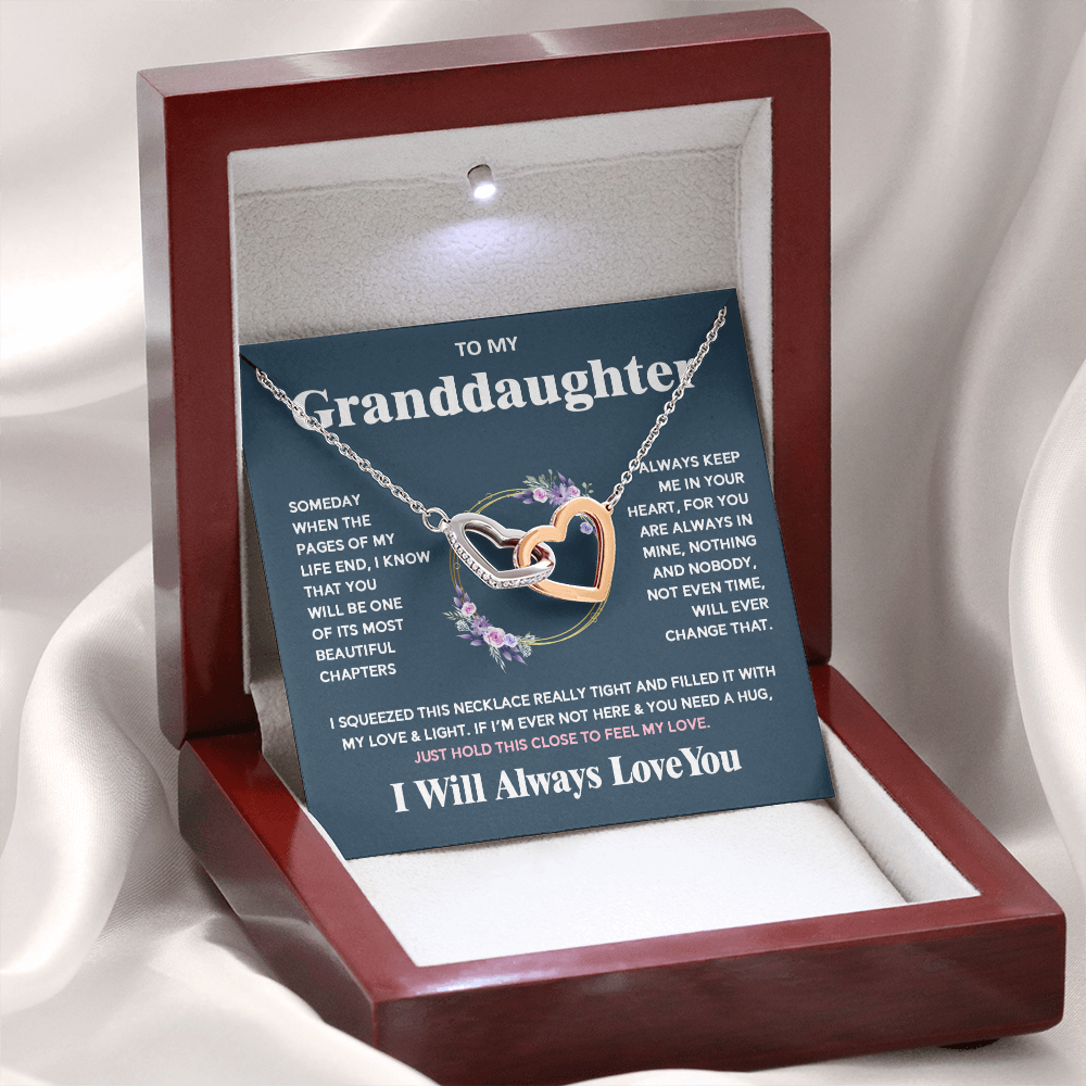 To My Granddaughter - I Will Always Love You - Interlocking Hearts Necklace