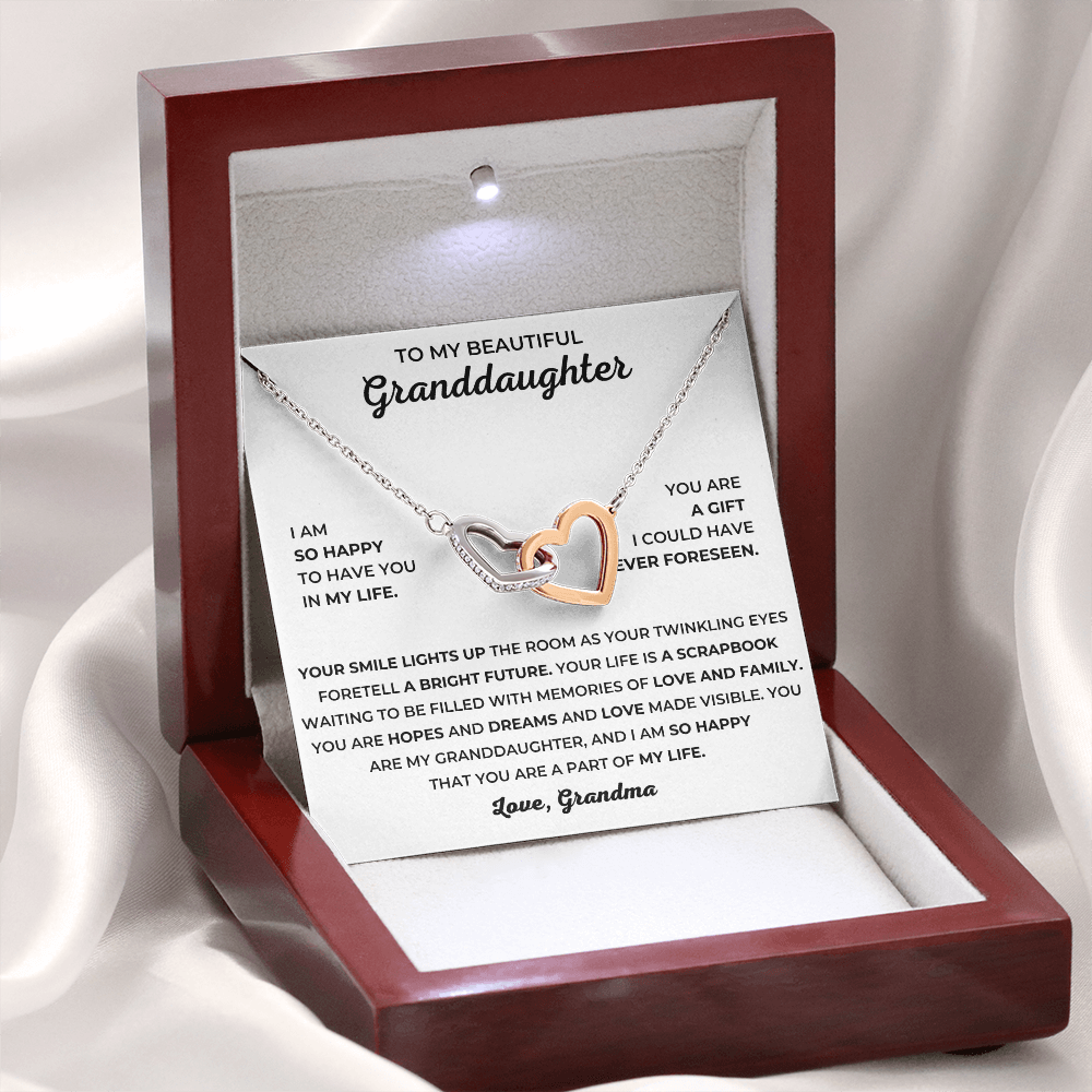 To My Beautiful Granddaughter - I Am So Happy That You Are A Part Of My Life - Interlocking Hearts Necklace