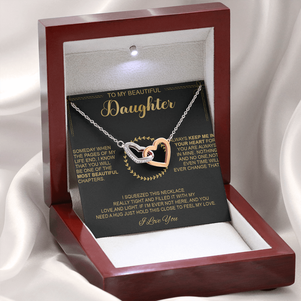 To My Beautiful Daughter - Always Keep Me In Your Heart - Interlocking Hearts Necklace