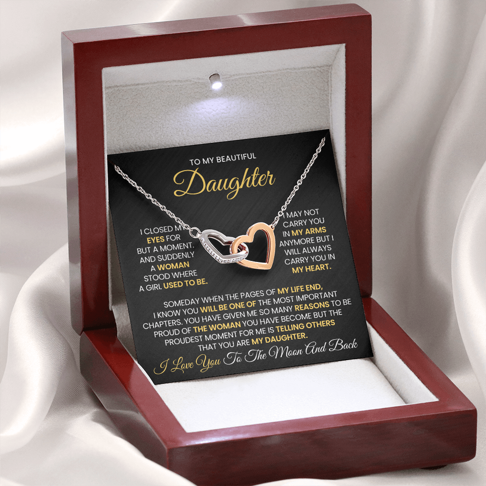 To My Beautiful Daughter - I Love You To The Moon And Back -Interlocking Hearts Necklace
