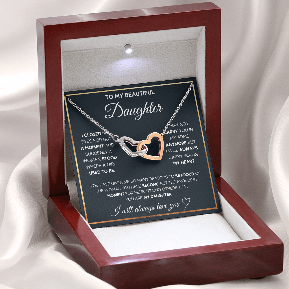 To My Beautiful Daughter - I Will Always Love You - Interlocking Hearts Necklace