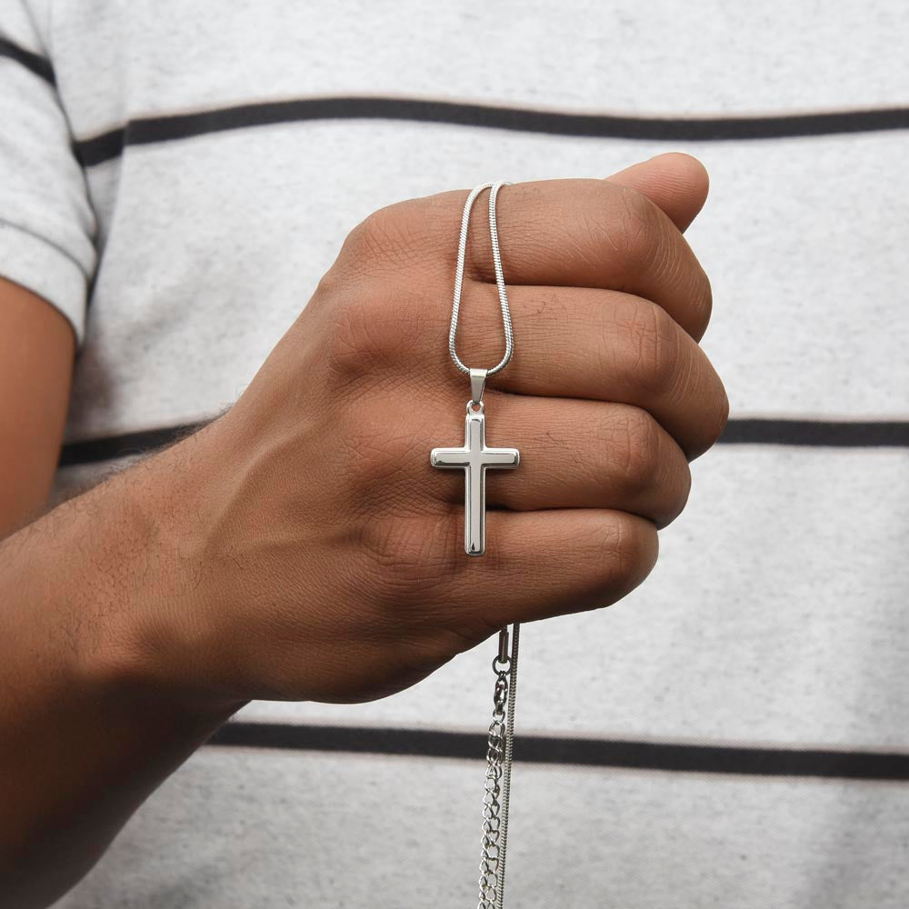 To My Grandson - Never Feel That You Are Alone - Personalized Cross Necklace