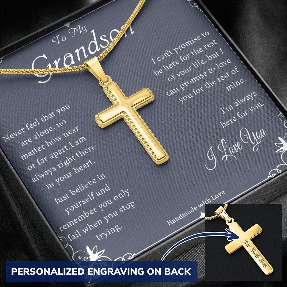 To My Grandson - Never Feel That You Are Alone - Personalized Cross Necklace