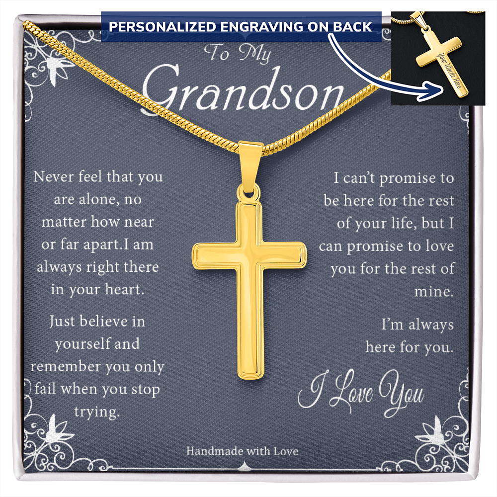 To My Grandson - Never Feel That You Are Alone - Personalized Cross Necklace
