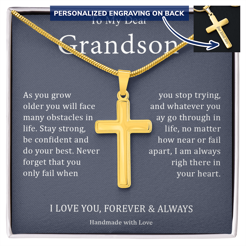 To My Dear Grandson - I Love You, Forever & Always - Personalized Cross Necklace