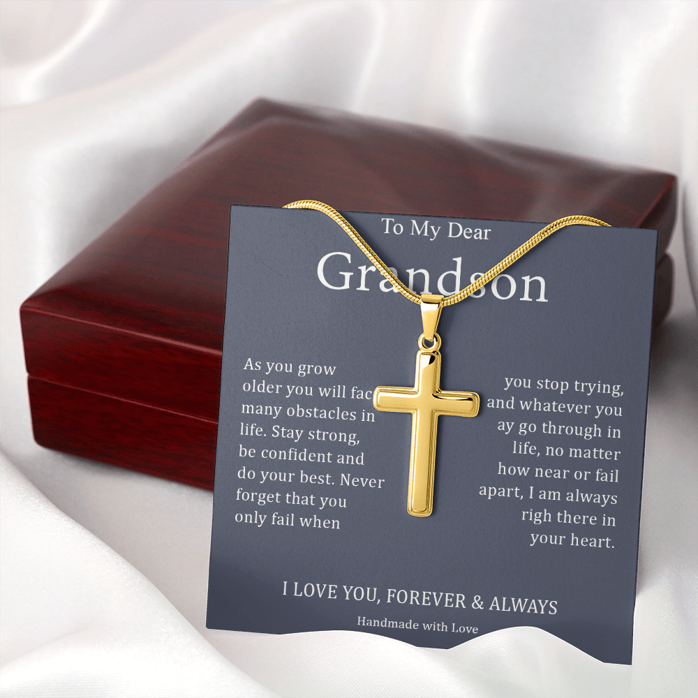 To My Dear Grandson - I Love You, Forever & Always - Personalized Cross Necklace